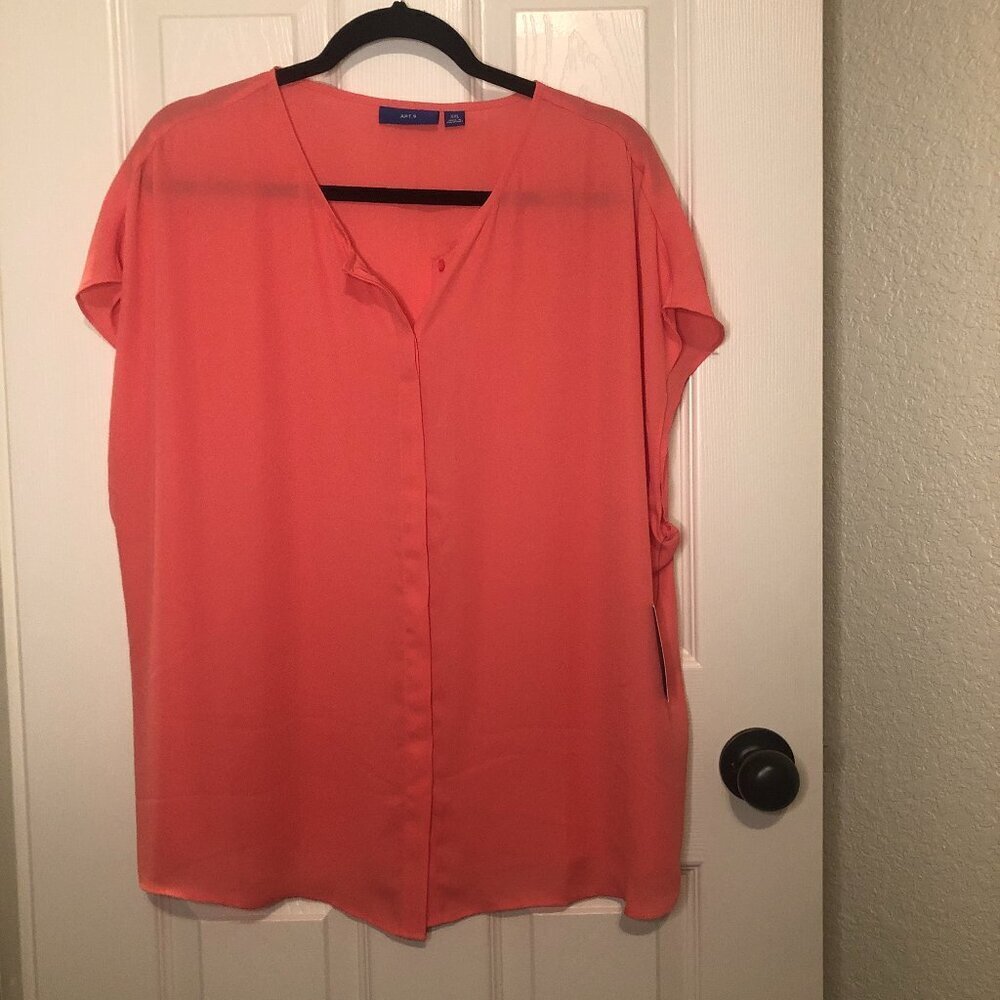 Apt. 9 BNWT women's coral dolman‎ cap sleeve v-neck blouse XXL